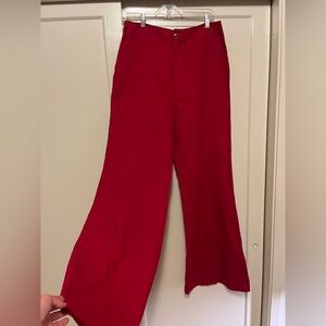 Reformation Red Linen High Rise Pant